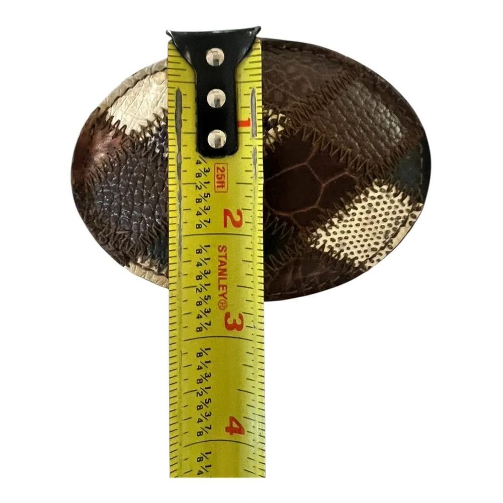 Belt buckle Patchwork leather large oval 3 “wide unisex bohemian western